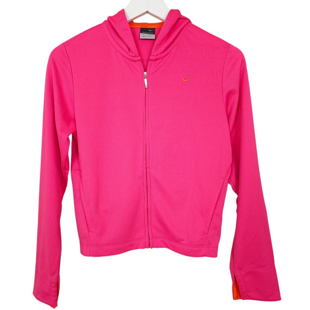 Nike Sphere Dry Pink Orange Waffle Knit Cropped Hooded Jacket XS
